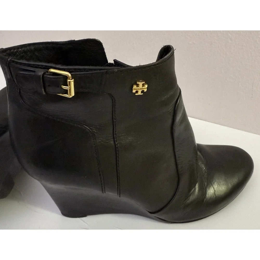 TORY BURCH Milan Wedge Bootie Black‎ Leather Size 11